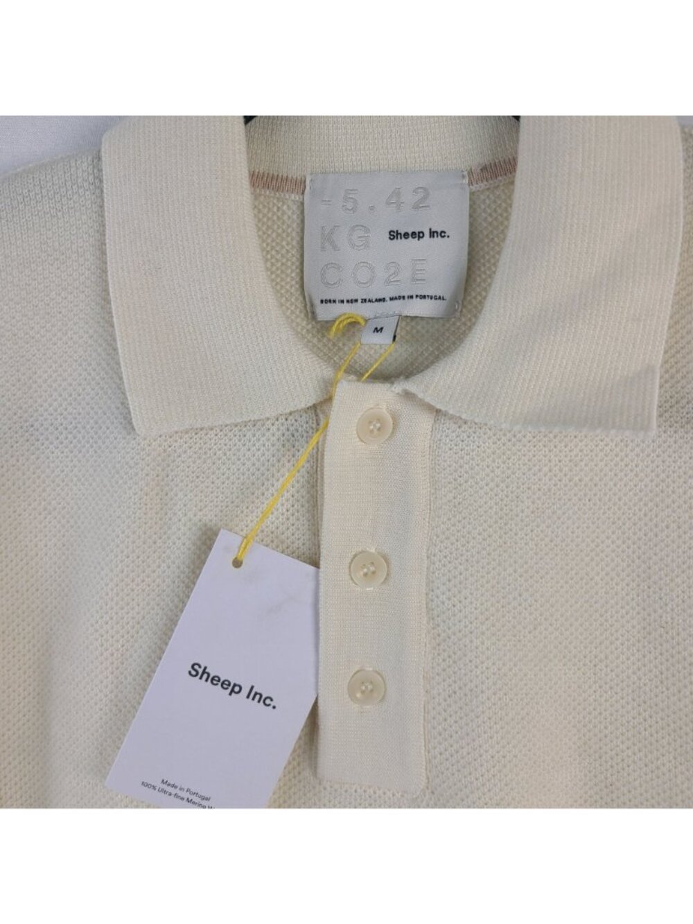 NEW Sheep Inc. Mens Pique Polo Shirt Raw White 100% Ultra-Fine Merino Wool Sz M - Picture 2 of 8
